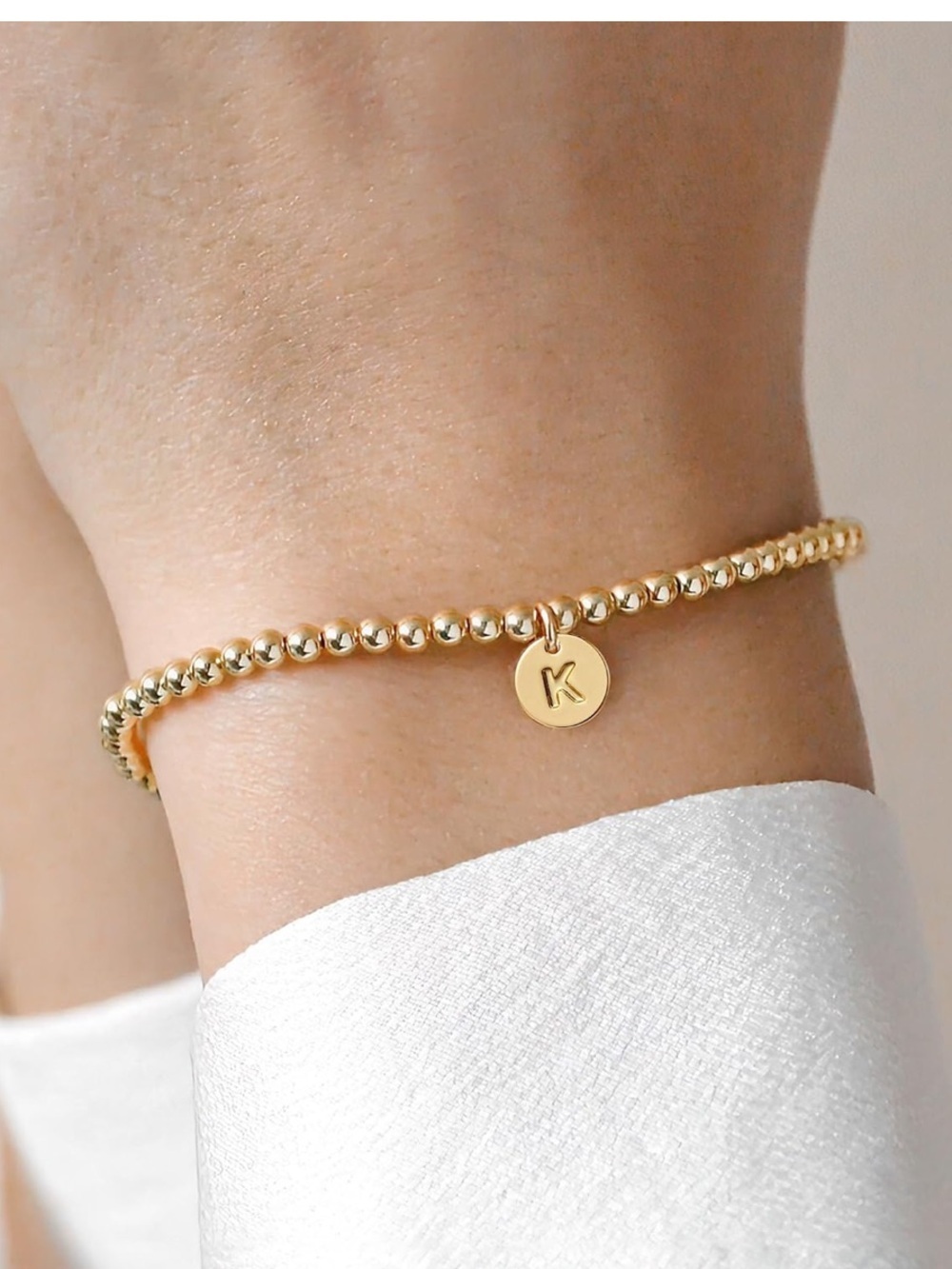 Gold Beaded Initial 'K' Bracelet - Personalized Women's Jewelry